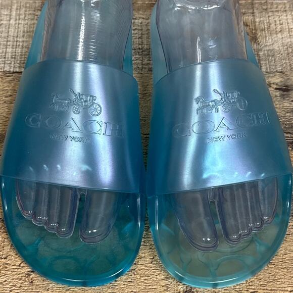 Coach Ulyssa Rubber Slide Sandals Clear Jelly Sea Mist Blue Size 8 NEW - Picture 2 of 13